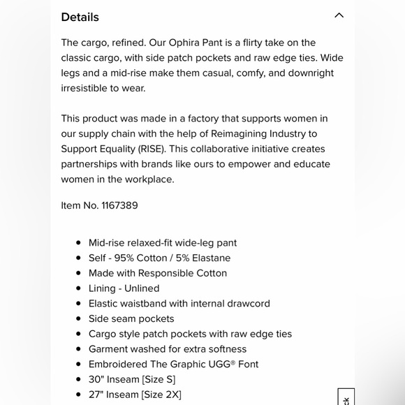 UGG Ophira Women's Cream Cargo Pants - Picture 7 of 7